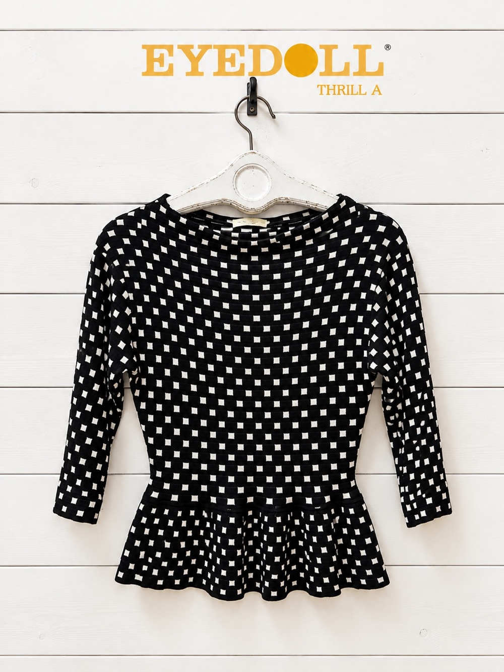 EYEDOLL Black & White Peplum Top – Size M